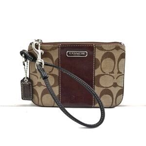 Coach Y2K Monogram Canvas Wristlet | Brown Leather Trim Purple Lining Mini Bag